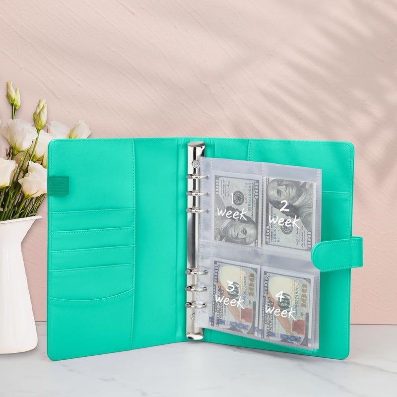 Antner 52 Week Savings Challenge Binder with Cash Envelopes, A5 Budget Binder Savings Challenges Book with 4 Savings Challenges Tracker to Save $5,200 and $2,600 and $10,000 and DIY, Light Green - Image 2